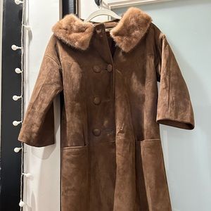 Brown suede/real fur coat.